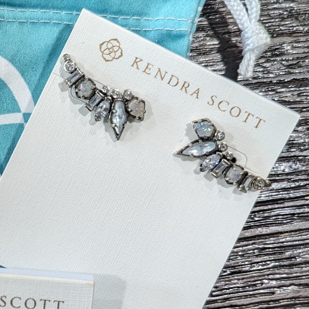 Kendra Scott Ashlynn Bridal Ear Climbers Studs Antique Silver EUC Earrings
